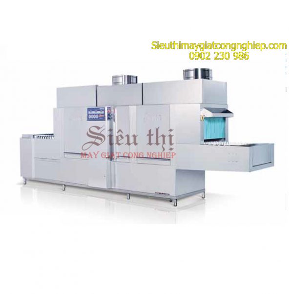Máy rửa khay bát chén công nghiệp băng tải có sấy dùng hơi Prime PMFE-600SD