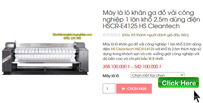 Máy là lô khăn ga đồ vải công nghiệp 1 lăn khổ 2.5m dùng điện HSCR-E4125 HS Cleantech