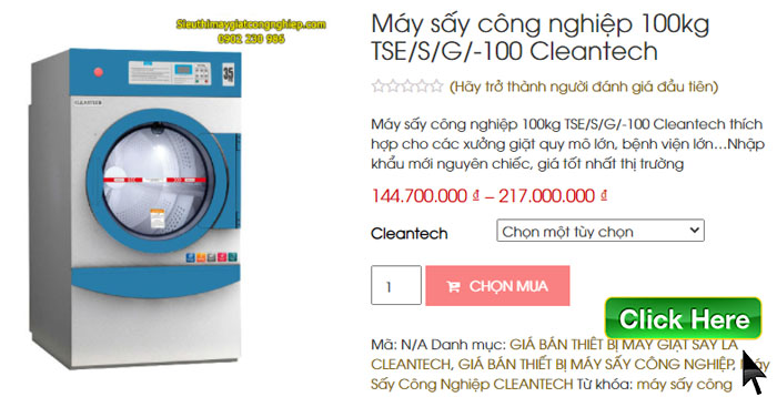 Máy sấy công nghiệp 100kg TSE/S/G/-100 Cleantech thích hợp cho các xưởng giặt quy mô lớn, bệnh viện lớn…Nhập khẩu mới nguyên chiếc, giá tốt nhất thị trường. Giá từ: 144.700.000 ₫ – 217.000.000 ₫
