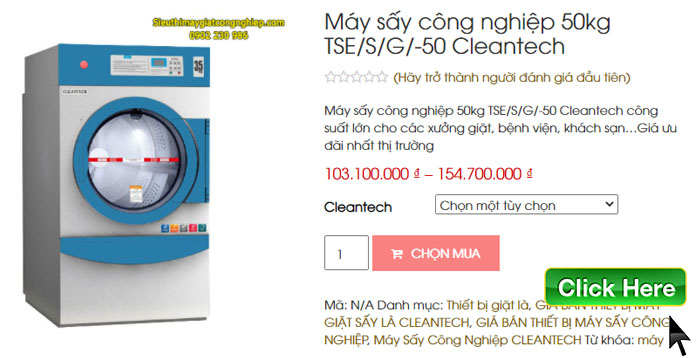 Máy sấy công nghiệp 50kg TSE/S/G/-50 Cleantech công suất lớn cho các xưởng giặt, bệnh viện, khách sạn…Giá ưu đãi nhất thị trường. Giá từ: 103.100.000 ₫ – 154.700.000 ₫