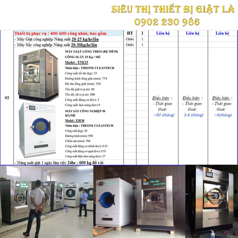 Mô hình cho thuê máy giặt công nghiệp phục vụ nhà máy 400-600 công nhân