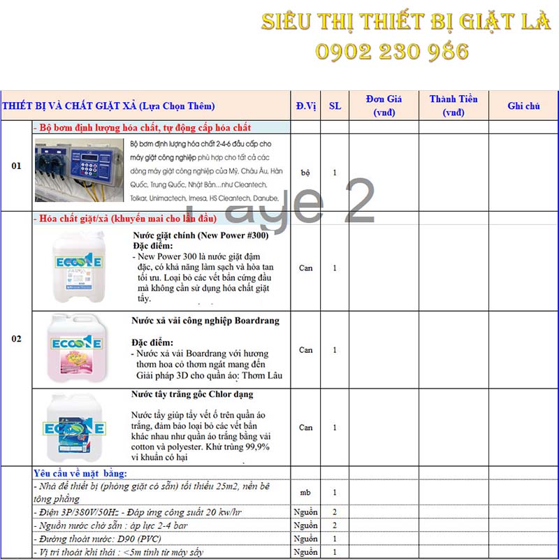 Lựa chọn thiết bị và nước giặt, nước xả phụ trợ kèm theo