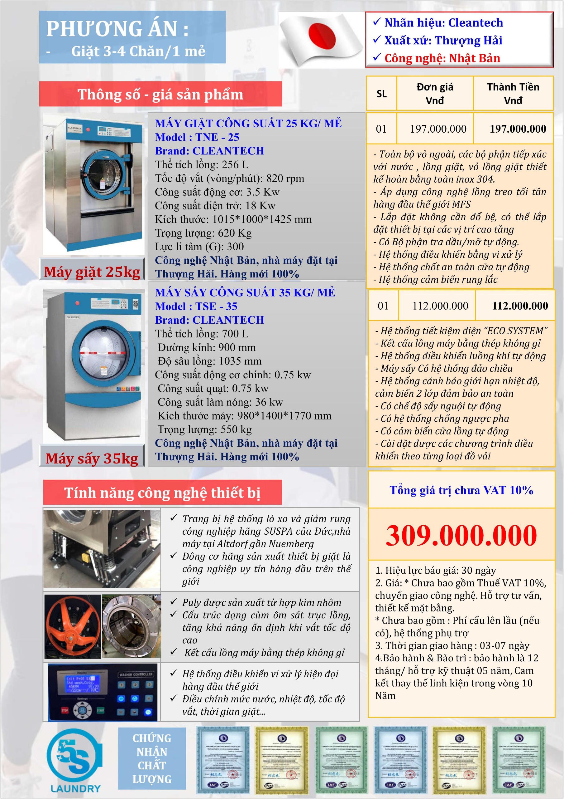 Phương án giá máy giặt 25kg chân mềm + Sấy 35kg