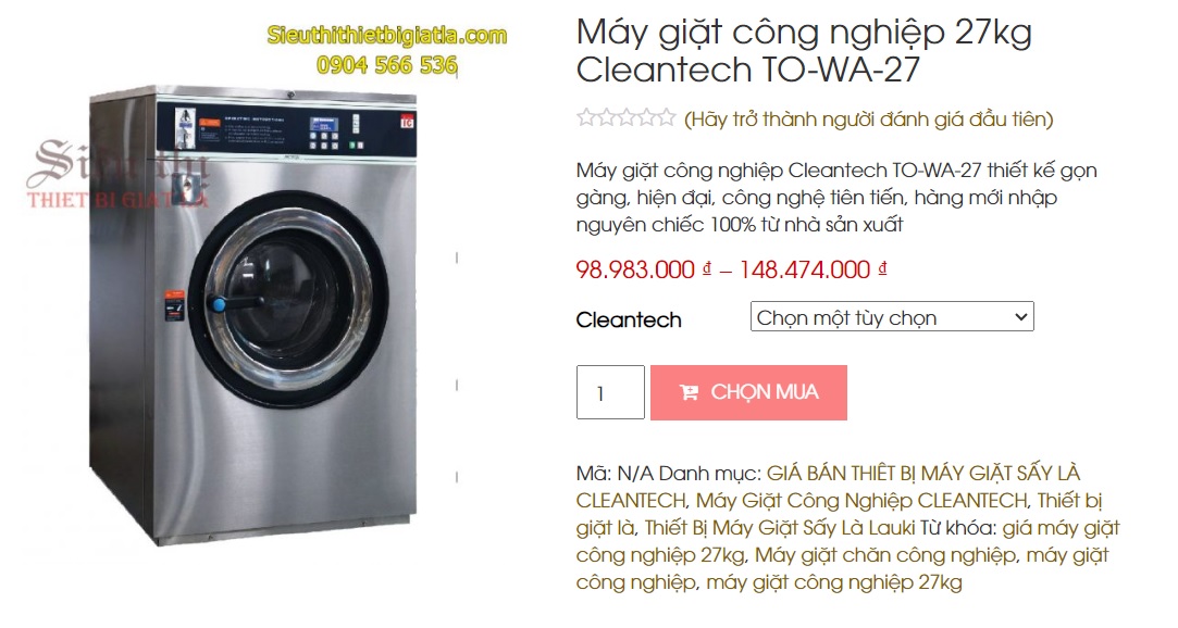 Máy giặt công nghiệp 27kg Cleantech TO-WA-27