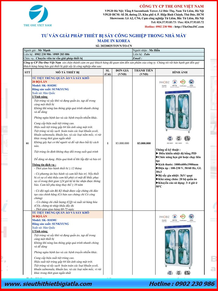 Báo giá tủ sấy quần áo công nghiệp