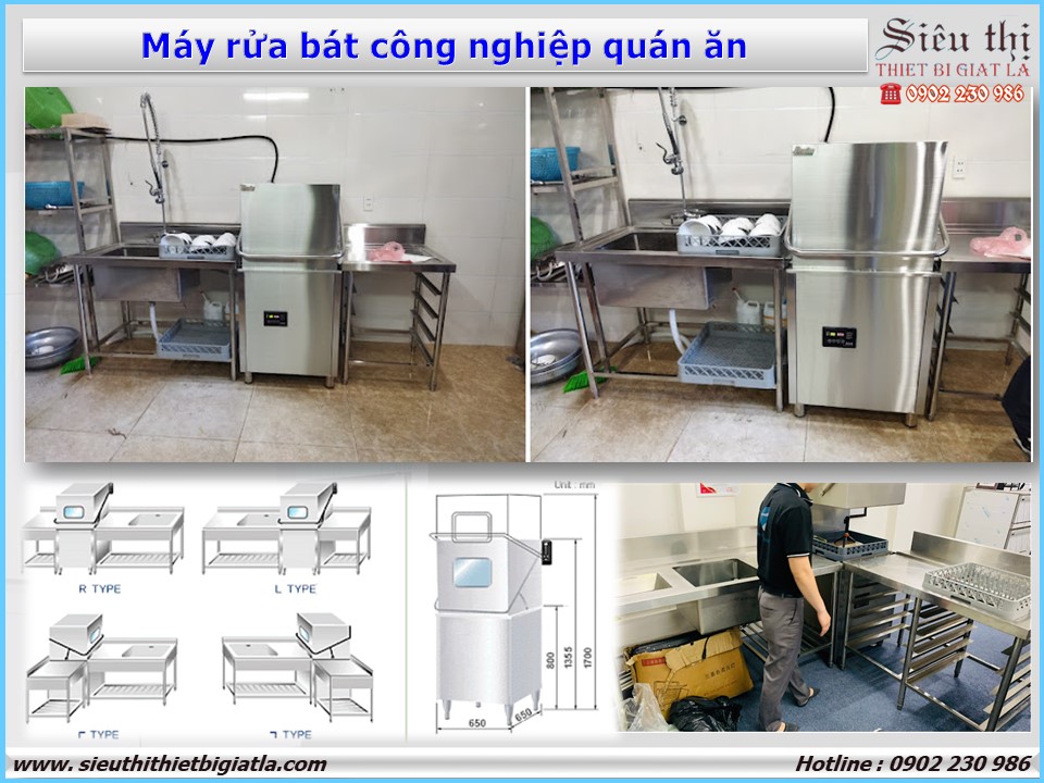 Máy rửa bát công nghiệp quán ăn bình dân với công suất từ 300 - 600 bát đĩa/ giờ