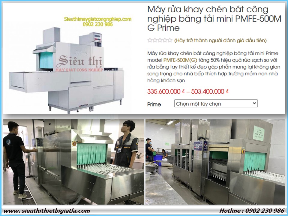 Máy rửa khay chén bát công nghiệp băng tải mini Prime model PMFE-500M(G) tăng 50% hiệu quả rửa sạch so với rửa bằng tay thiết kế đẹp góp phần mang lại không gian sang trọng cho nhà bếp thích hợp trường mầm non nhà hàng khách sạn