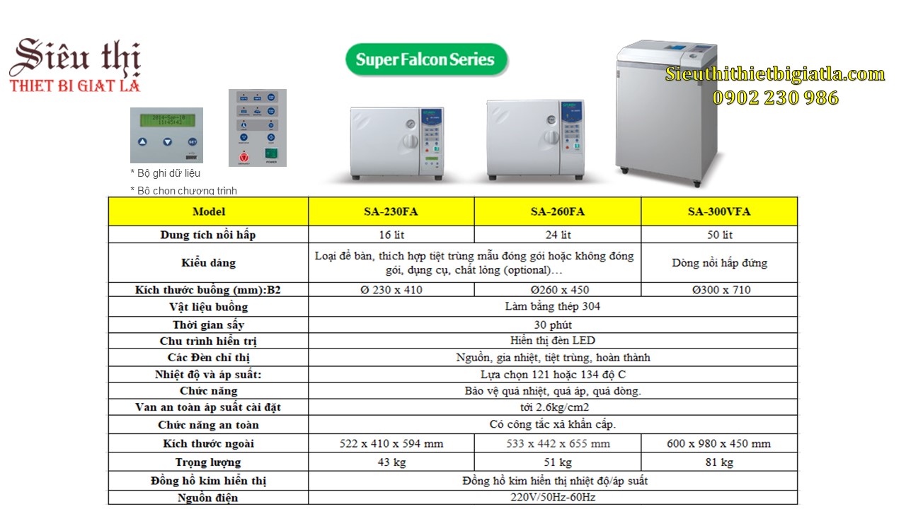 Nồi hấp tiệt trùng để bàn 16L 24L 50L Super Falcon