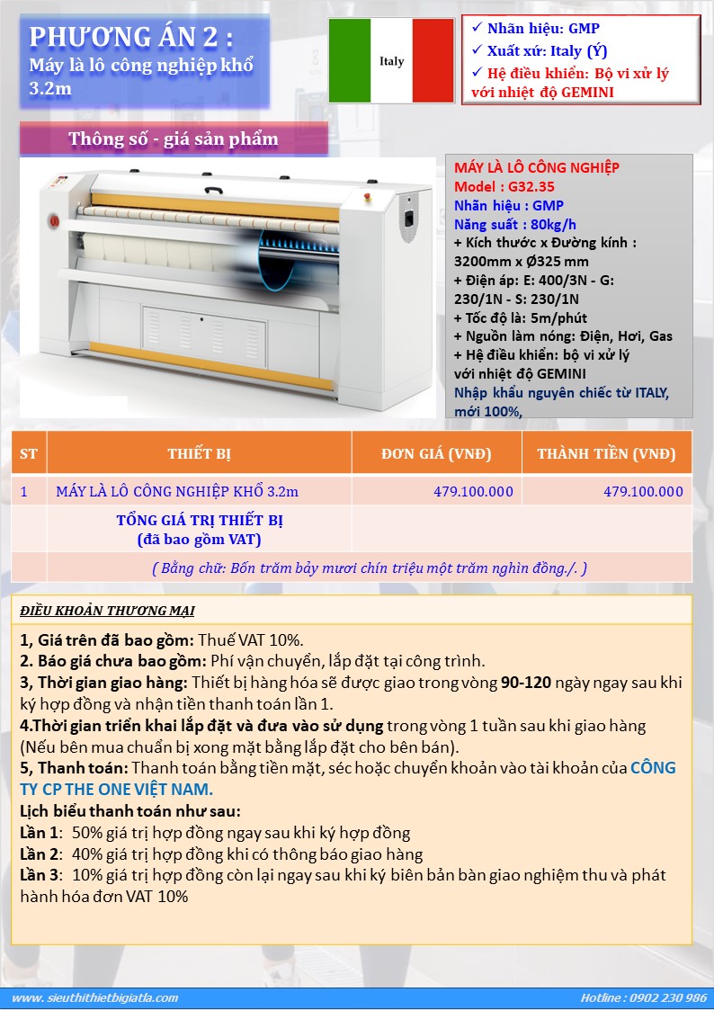 Phương án máy là lô, là ga công nghiệp khổ 3.2m