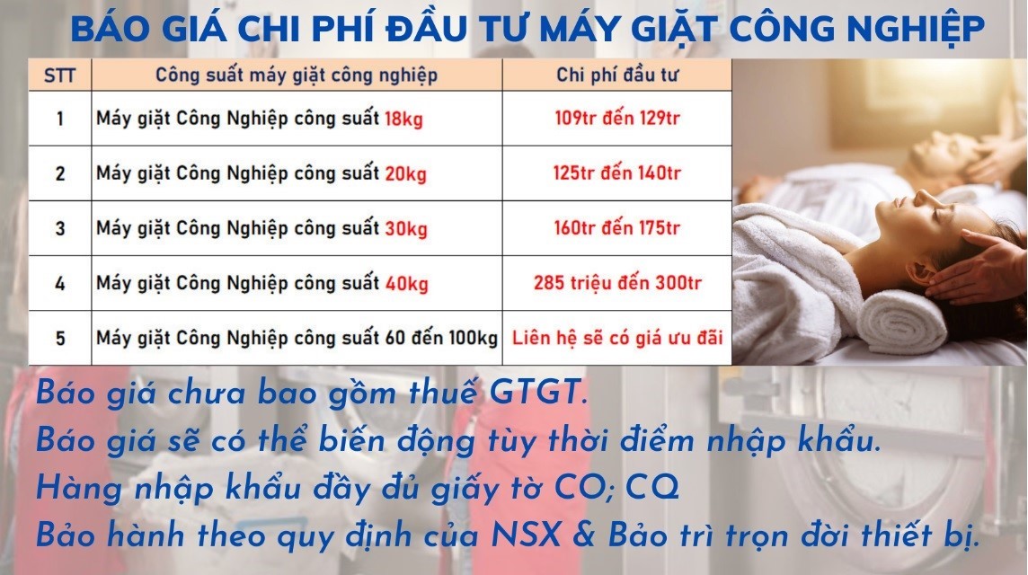 Chi phí đầu tư máy giặt công nghiệp cho mô hình Spa
