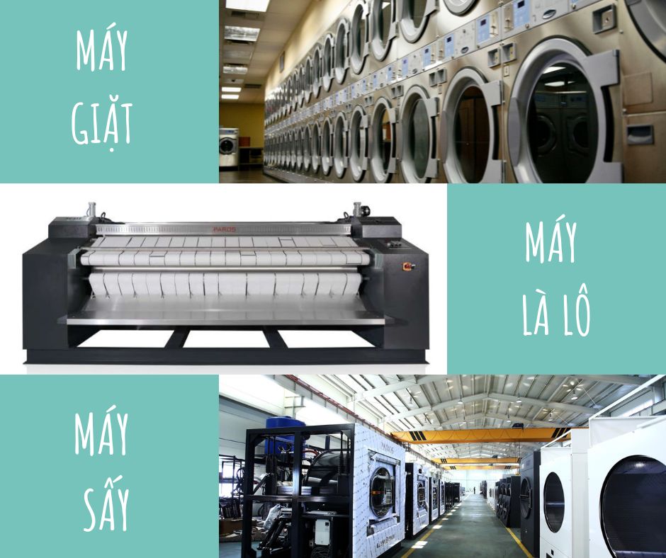 Máy giặt công nghiệp, máy sấy công nghiệp, máy là lô công nghiệp