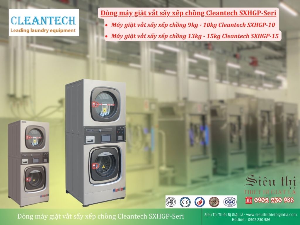 Dòng máy giặt vắt sấy xếp chồng Cleantech SXHGP-Seri