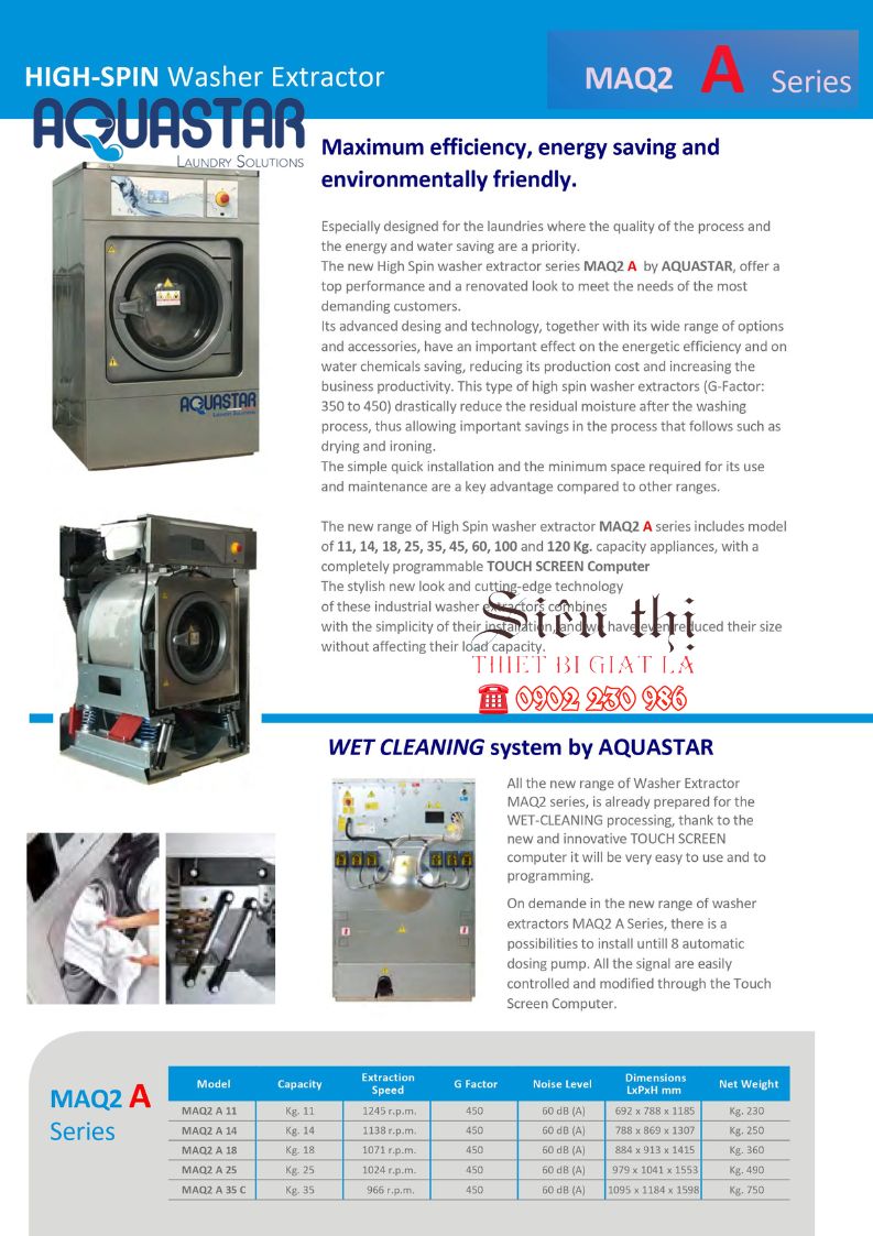 Thông Số Kỹ Thuật Máy Giặt Vắt AQUASTAR 120kg MAQ2 A 120C