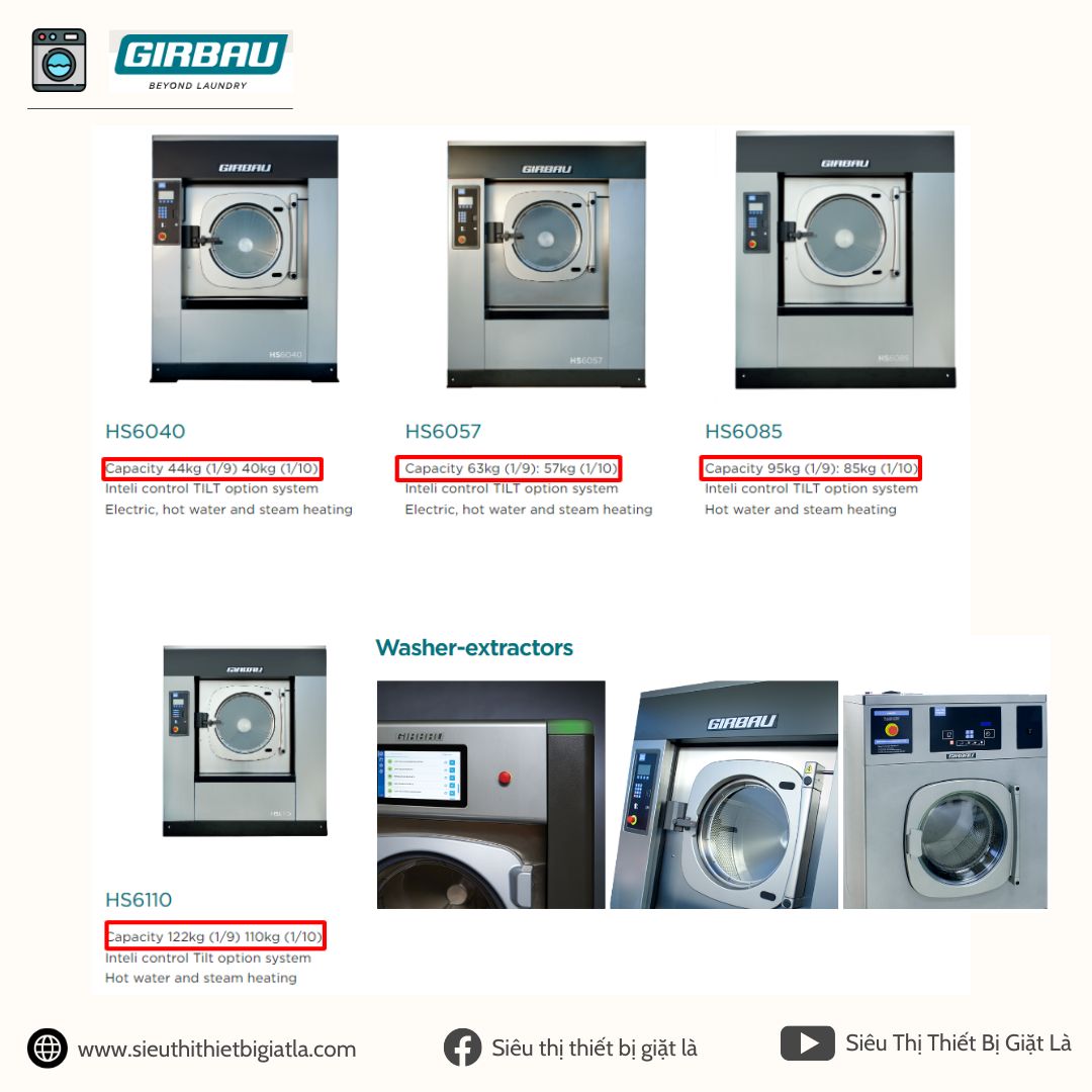 Máy giặt công nghiệp Girbau có công suất lớn từ 57kg 85kg 122kg