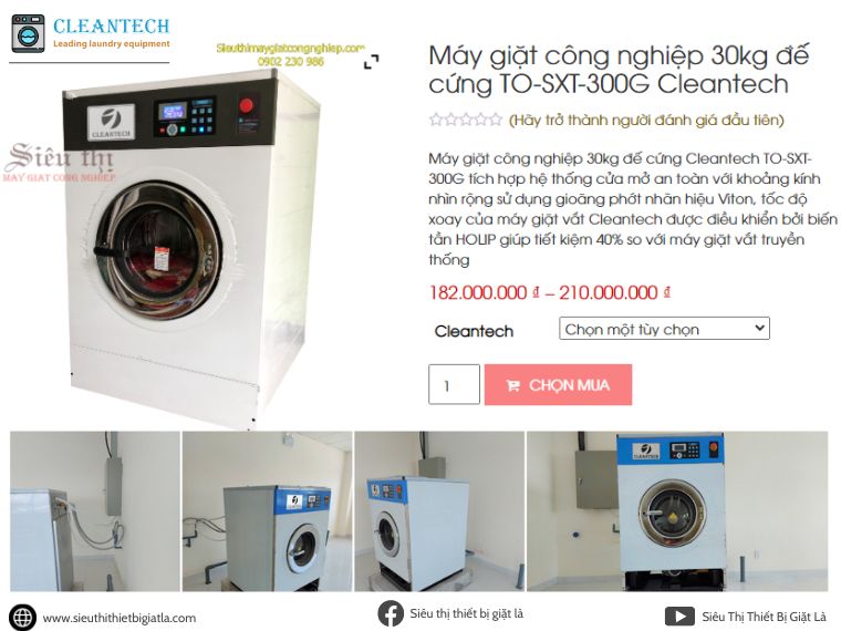 Máy giặt công nghiệp 30kg đế cứng Cleantech TO-SXT-300G tích hợp hệ thống cửa mở an toàn với khoảng kính nhìn rộng sử dụng gioăng phớt nhãn hiệu Viton, tốc độ xoay của máy giặt vắt Cleantech được điều khiển bởi biến tần HOLIP giúp tiết kiệm 40% so với máy giặt vắt truyền thống. Giá từ 182.000.000 ₫ – 210.000.000 ₫