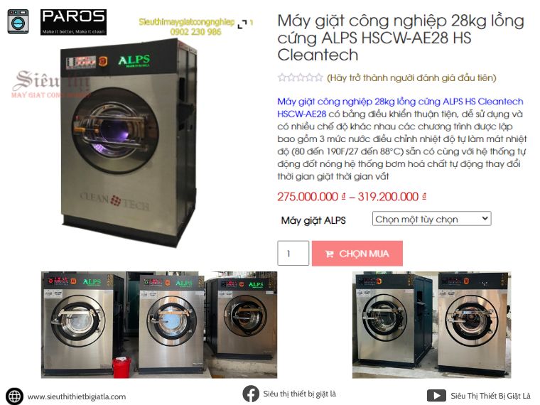 Máy giặt công nghiệp 28kg lồng cứng ALPS HS Cleantech HSCW-AE28 có bảng điều khiển thuận tiện, dễ sử dụng và có nhiều chế độ khác nhau các chương trình được lập bao gồm 3 mức nước điều chỉnh nhiệt độ tự làm mát nhiệt độ (80 đến 190F/27 đến 88°C) sẵn có cùng với hệ thống tự động đốt nóng hệ thống bơm hoá chất tự động thay đổi thời gian giặt thời gian vắt. Giá từ 275.000.000 ₫ – 319.200.000 ₫