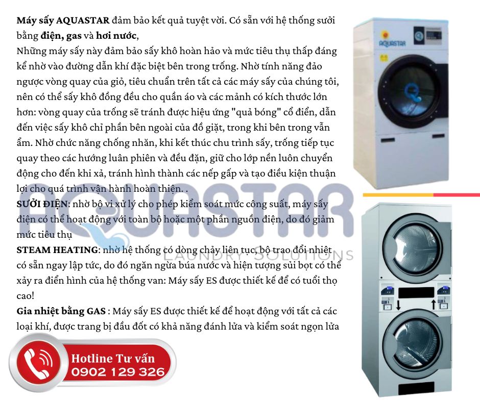 Máy sấy quần áo Aquastar nhập khẩu Italy công suất 50kg