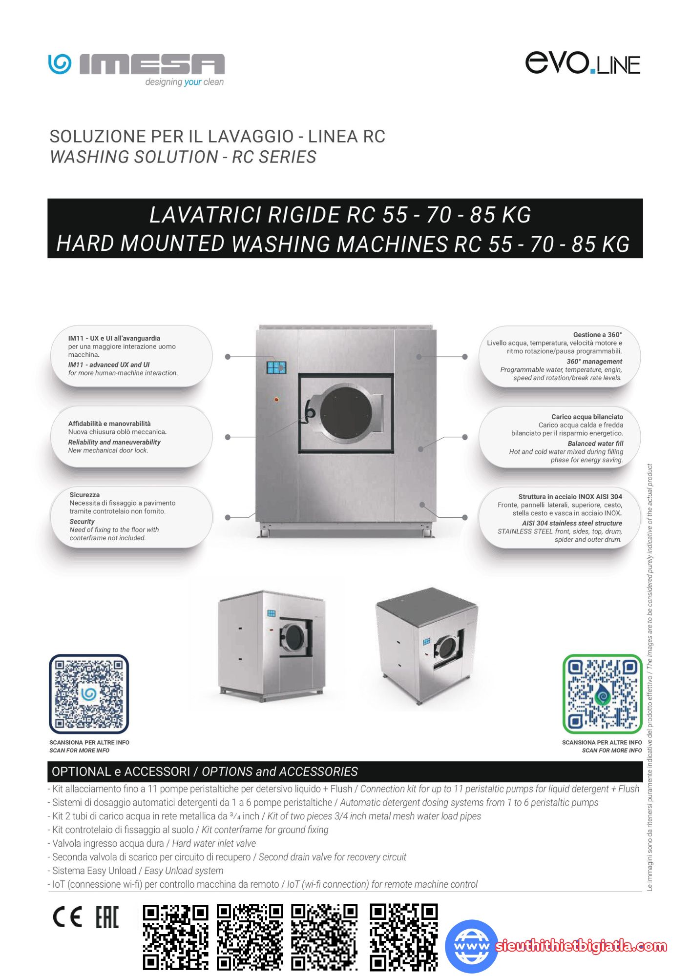 Máy giặt công nghiệp Imesa RC 55 RC 70 RC 85