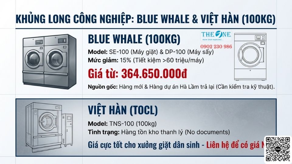 Máy Giặt Sấy Công Suất 100kg – BLUE WHALE & VIỆT HÀN