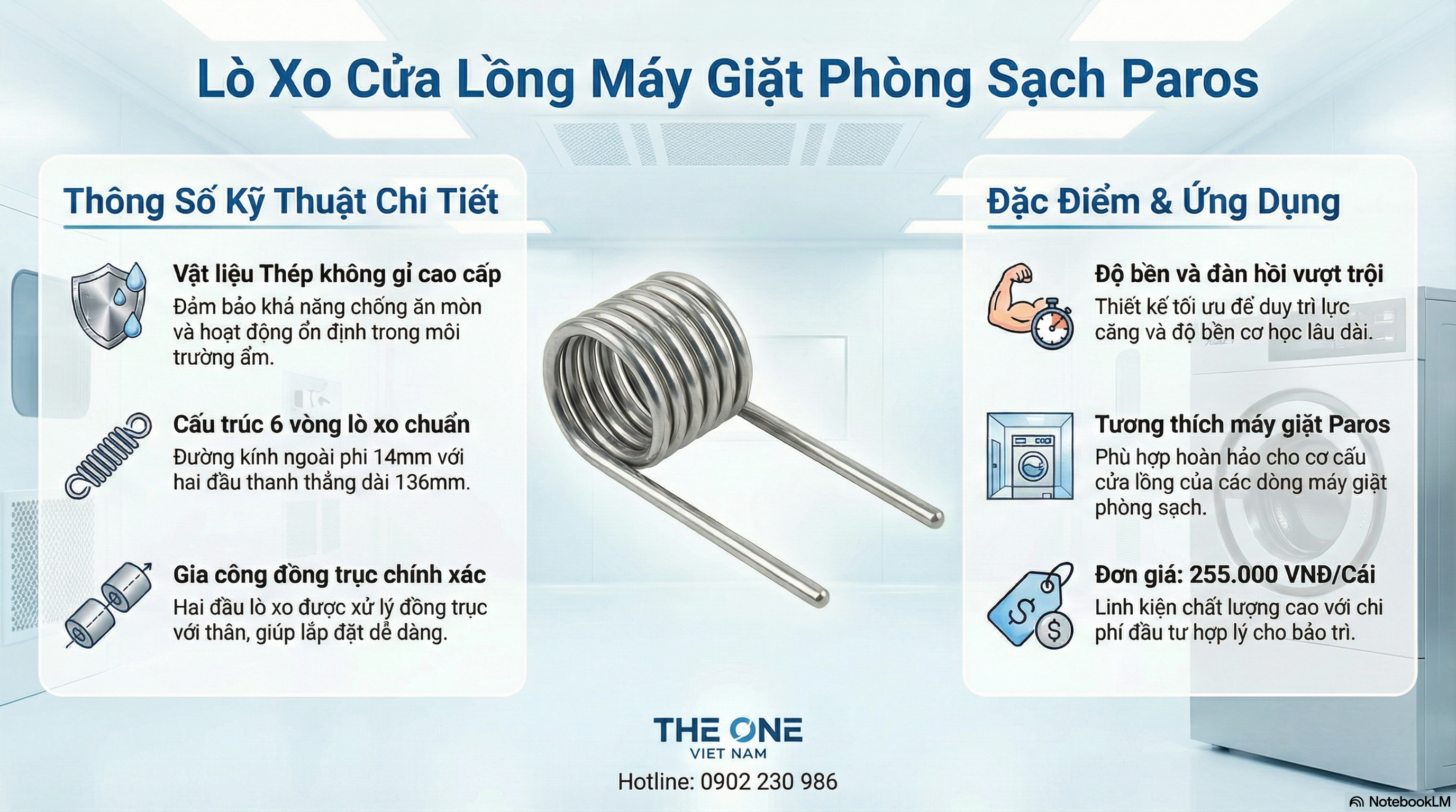 Lò xo cửa lồng máy giặt phòng sạch Hàn Quốc