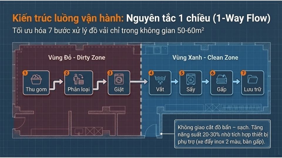 Thiết kế phòng giặt nhà máy theo nguyên tắc 1 chiều