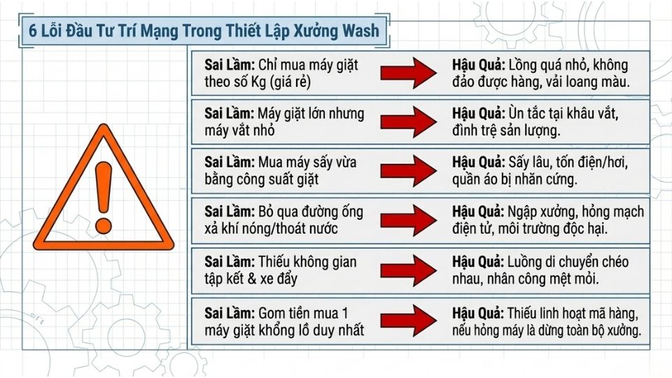Những lỗi thường gặp khi đầu tư thiết bị xưởng giặt Wash