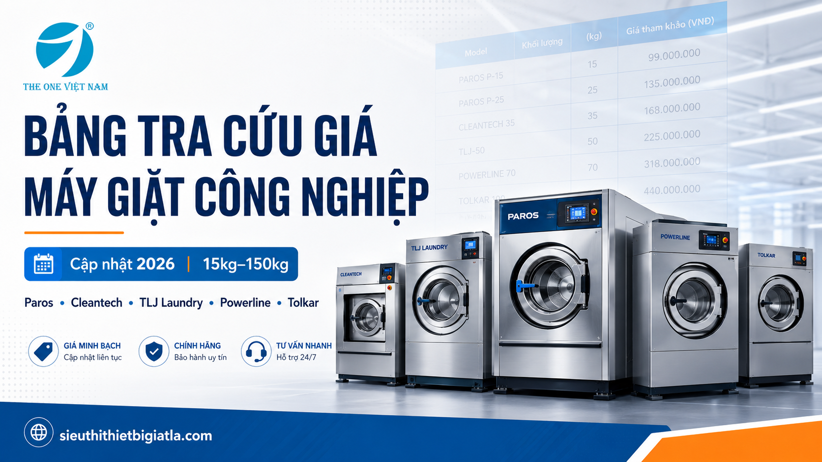 Bảng tra cứu giá máy giặt công nghiệp