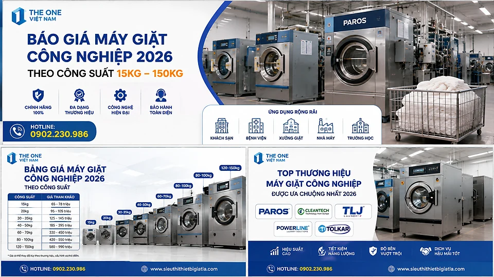 Bảng giá máy giặt công nghiệp theo công suất